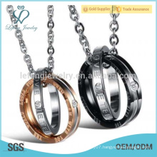 Plated rose gold and black lover rings and pendant necklace design